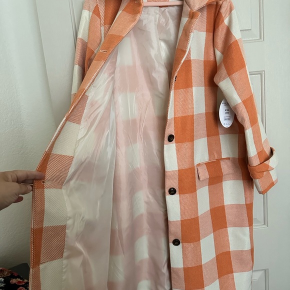 Scoop Orange Plaid Car Coat - Picture 2 of 4
